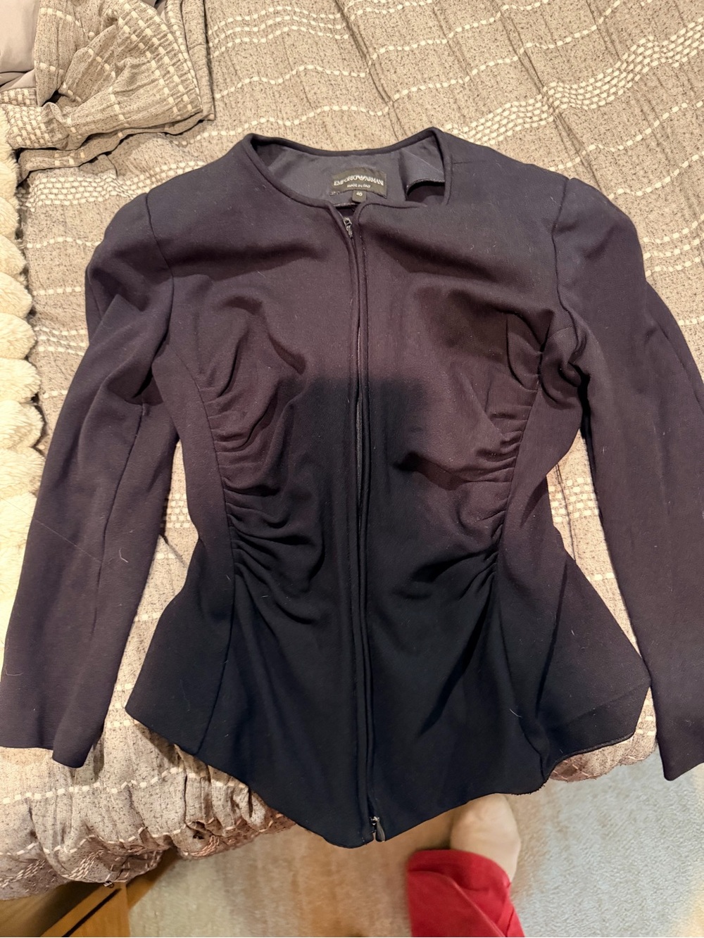 Emporio Armani Black Ruched Zip-Front Blazer